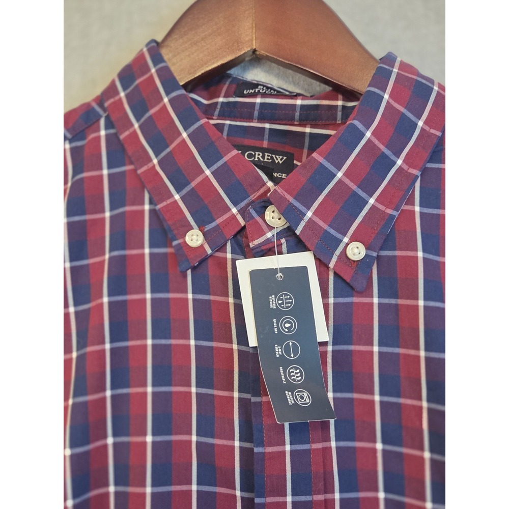 J Crew Performance Stretch Shirt Men's L Long Sleeve Blue Red Check Wicking NEW